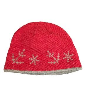 Columbia Womens Red Snowflake Knit Fleece Lined Beanie Winter Hat OSFA